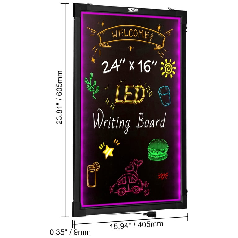 Large LED Message Writing Board with Illuminated and 18 Light Effects -  24x32 Inches, Built-in Hooks, Remote Control