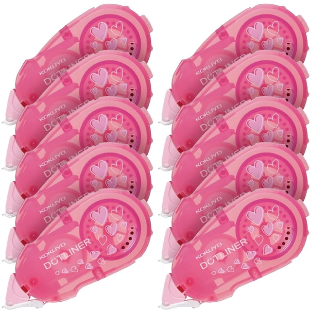 Recambio de cinta adhesiva KOKUYO Dotliner, paquete de 10 corazones rosas