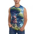 thumbnail image 1 of Fotbe Fantasy Treehouse Planet Scene Men's Camiseta sin Mangas Estampada para Hombres, Playera Casual para Gimnasio, Entrenamiento, Playa-Medium, 1 of 7