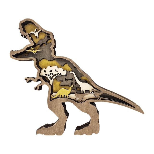 Lámpara de noche de dinosaurios de madera calada con grabados, ideal para escritorio, habitación infantil o dormitorio. tiranosaurio