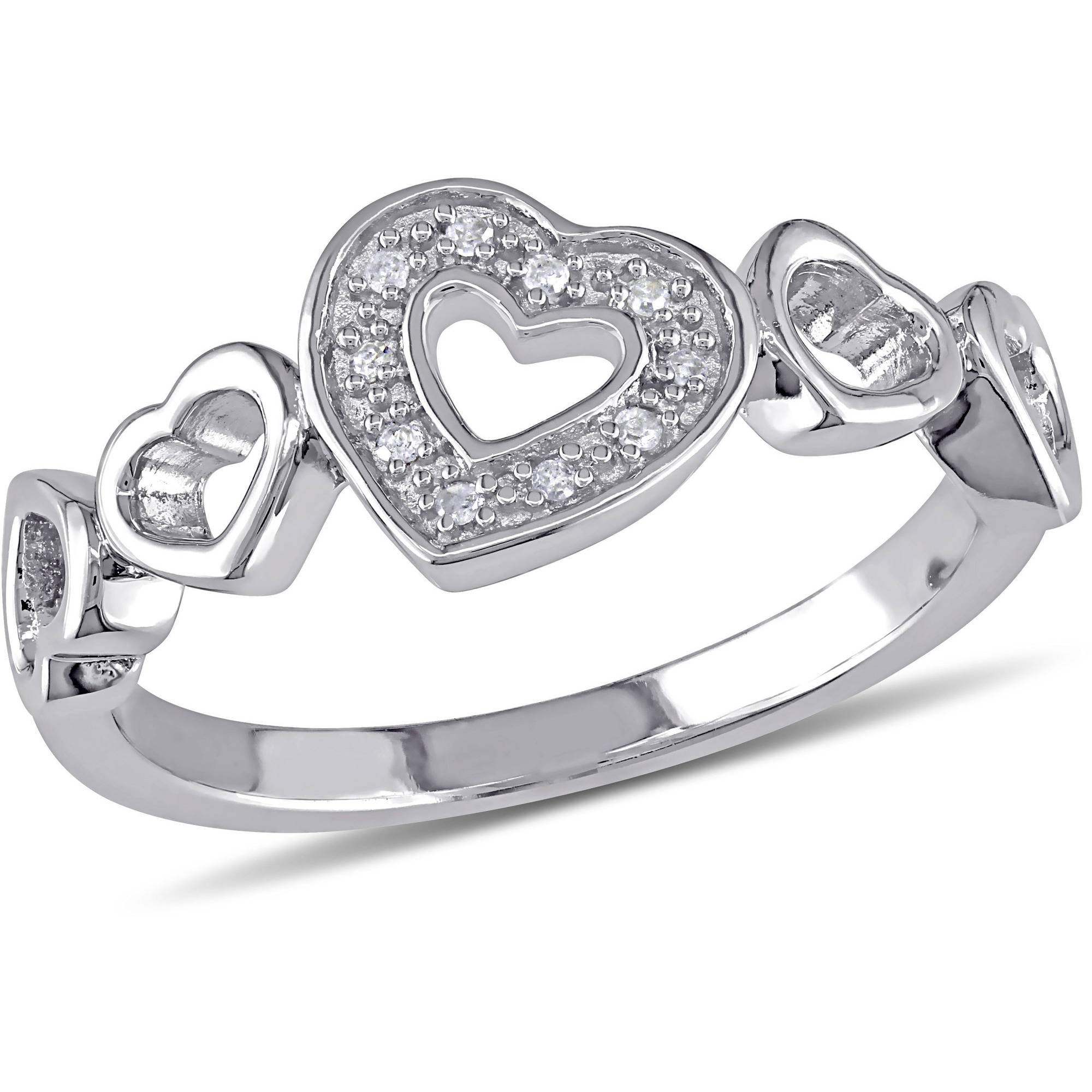 Miabella - Diamond-Accent Sterling Silver Heart Ring - Walmart.com ...