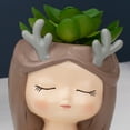 thumbnail image 2 of Maceta de plantas suculentas, figuritas de niña de dibujos animados, jarrón de bonsái, decoración (verde), 2 of 5