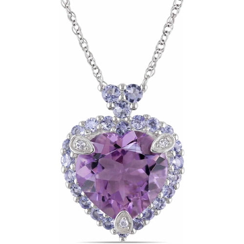 3-4 5 Carat T.G.W. Amethyst and Tanzanite with Diamond Accent 10kt White Gold Halo Heart Pendant, 17" by Generic