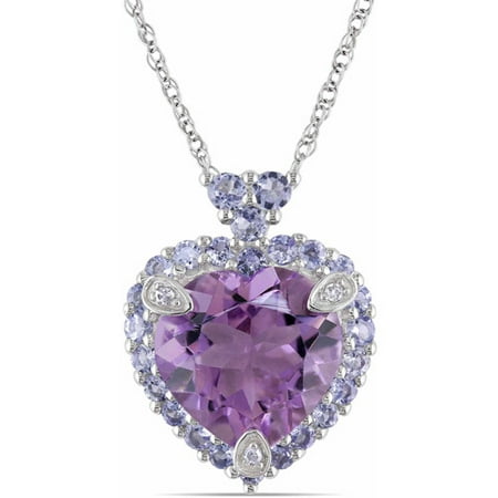 Tangelo 3-4/5 Carat T.G.W. Amethyst and Tanzanite with Diamond Accent 10kt White Gold Halo Heart Pendant, 17