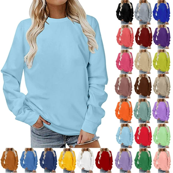 Ndbuld Womens Tops Long Sleeve Shirts Casual Fall Tops Lightweight Pullover Sky Blue S