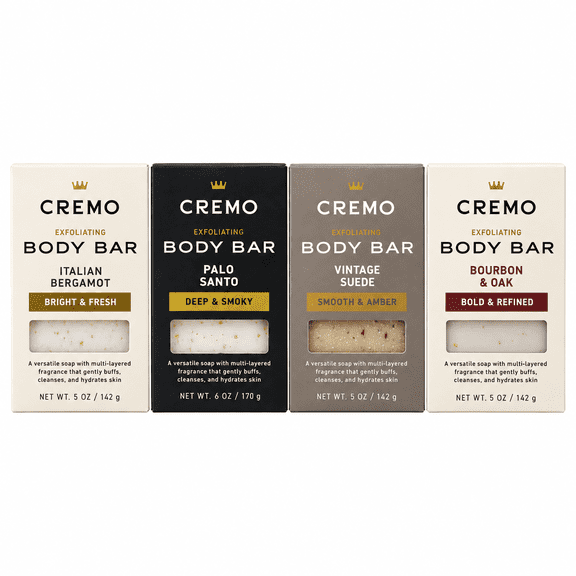 Cremo Exfoliating Body Bar Soap Variety Kit, 4 Scents, 5 oz Each