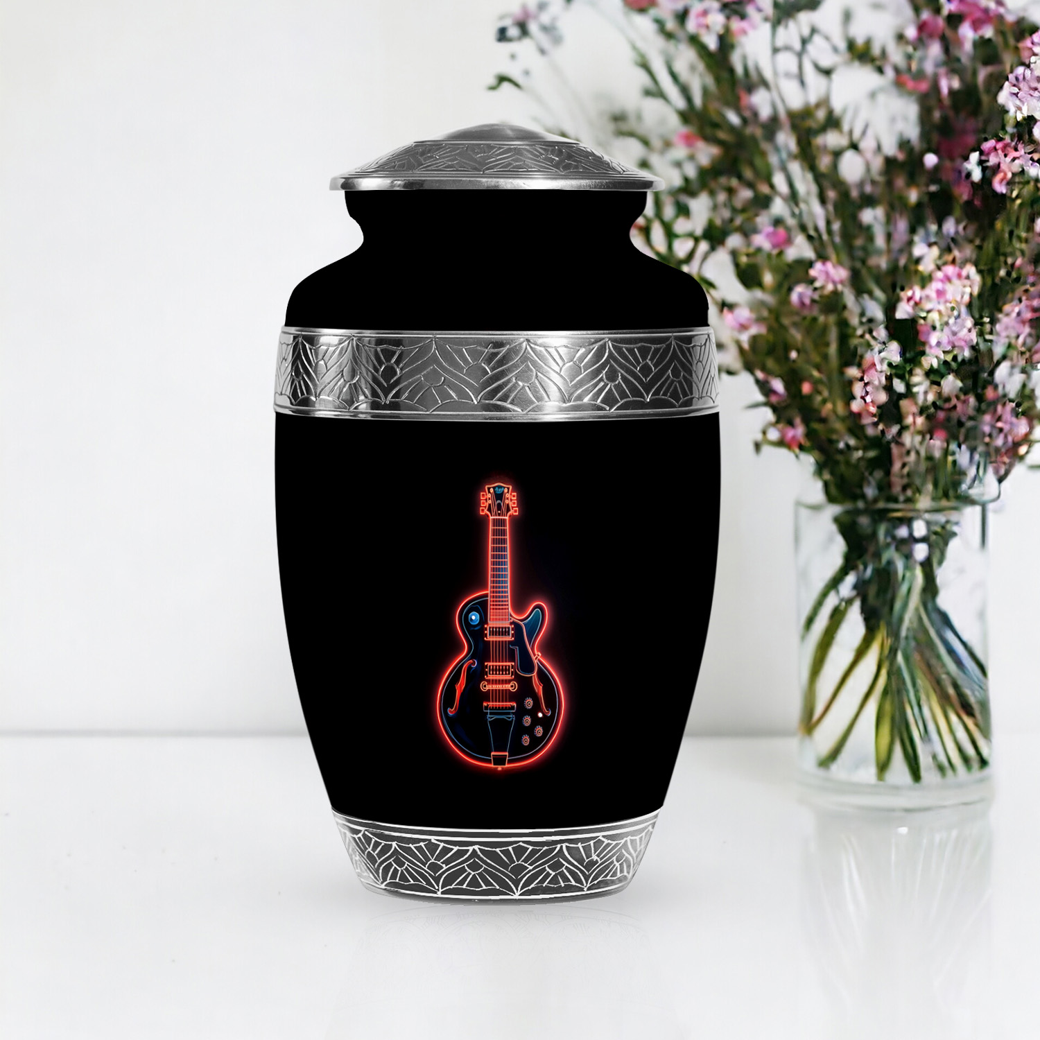 YATSKIA Neon Guitar Large Funeral Urns For Adult Ashes Men And Women, Cremation Urns For Human Ashes Adult Men And Women, (200 Cubic, Large 10 Inch)