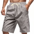thumbnail image 2 of Men's Striped Linen Shorts Casual Elastic Waist Drawstring Pants Summer Lightweight Beach Shorts with Pockets, XL, 2 of 9
