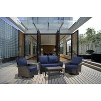 Williamsport 4pcs deep seating set Dark Blue with furniture cover, swivel chair