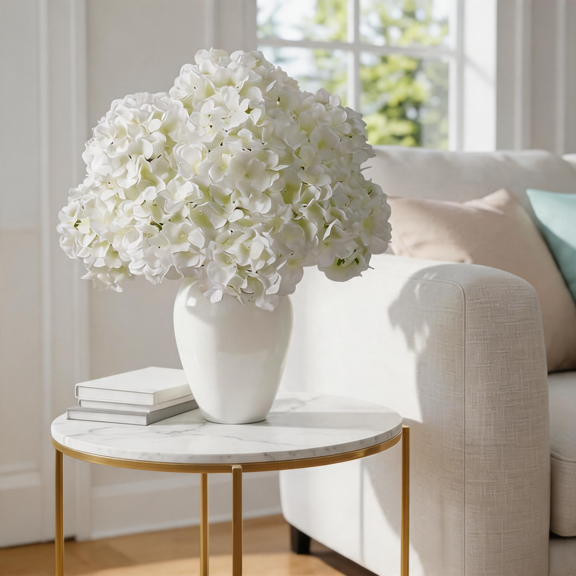 10pcs White Artificial Silk Hydrangea Heads with Stems - Realistic Faux Floral for Wedding Bouquets, DIY Centerpieces, Home & Party Decor, DIY Crafts