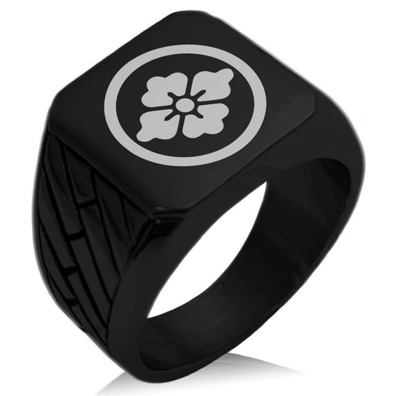 Stainless Steel Goto Samurai Crest Geometric Pattern Biker Style Polished Ring