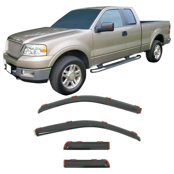 Ikon Motorsports In-Channel Window Visors for 2004-2014 Ford F150 Extended Cab Acrylic Side Door Deflectors 4CPS