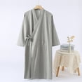 thumbnail image 2 of Men's Sleep Robe with V-neck, Long Sleeves, Front Pocket, and Adjustable Waist Strap for Men, Lightweight Breathable Polyester, Solid Color, Home Use, 2 of 8
