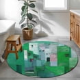 thumbnail image 4 of Green Geometric Round Rug 4ft Washable Circle Entryway Rugs Non Slip Abstract Art Modern Painting Area Rug Indoor Floor Carpet for Bedroom Kitchen Living Room Home Office Dining Room Nursery, 4 of 8