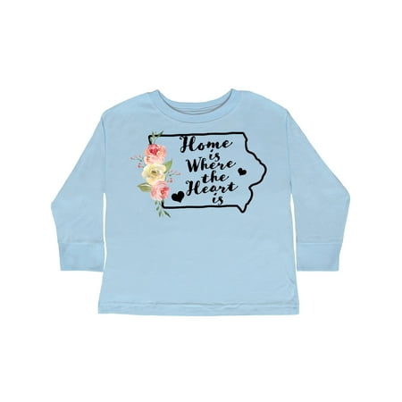 

Inktastic Iowa Home is Where the Heart is with Watercolor Floral Gift Toddler Boy or Toddler Girl Long Sleeve T-Shirt