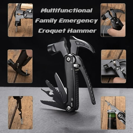 TRHOO-12-in-1 Multitool Hammer for Men - Portable Camping & Survival Gear with Pliers Knife Screwdrivers Saw Bottle Opener - Perfect Stocking Stuffer Gift for Dad Husband Outdoorsmen