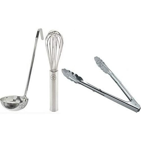 3 Pieces - 12" Stainless Steel Ladle, Utility Tong and French Whip/Whisk
