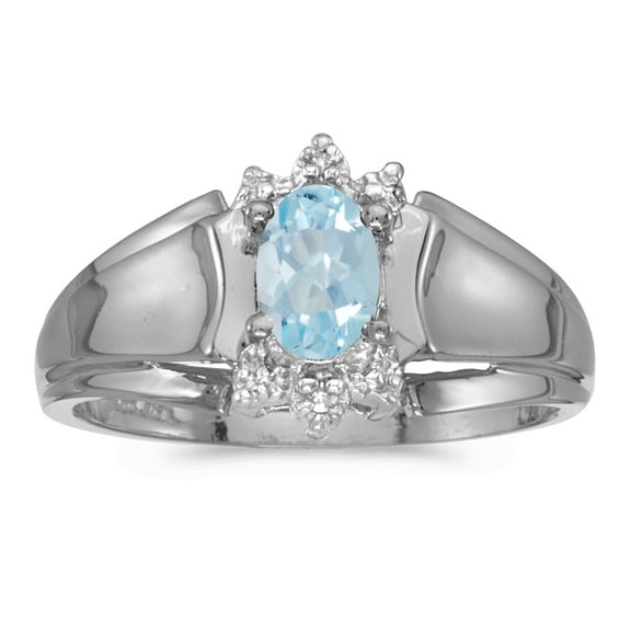 10k White Gold Oval Aquamarine And Diamond Ring