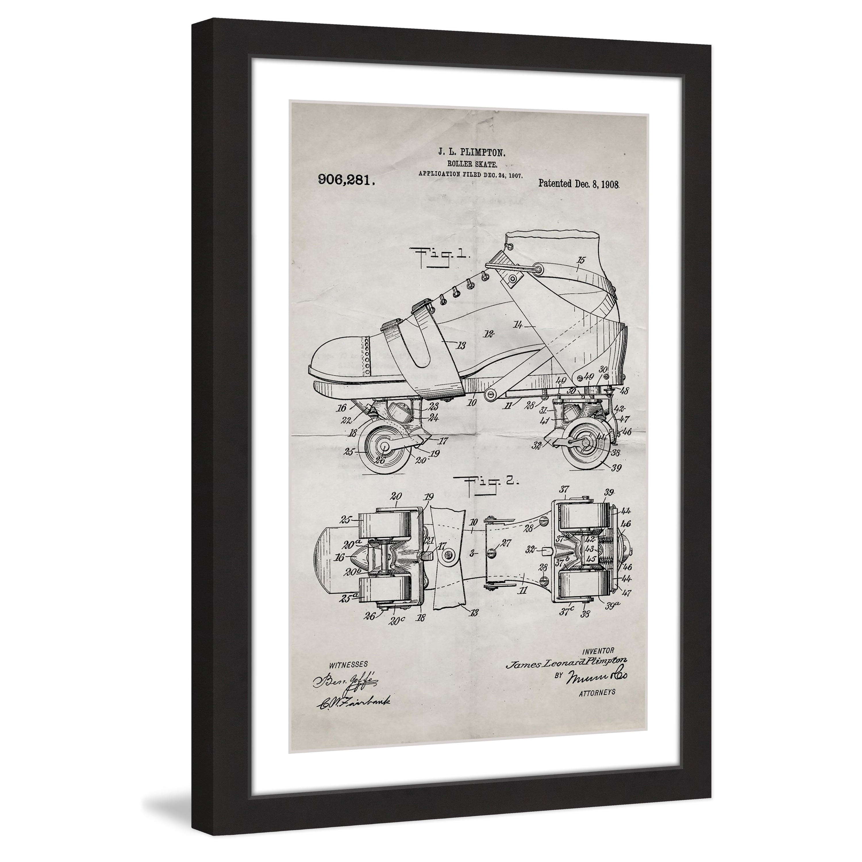"Roller Skate 1908 Old Paper" Framed Painting Print
