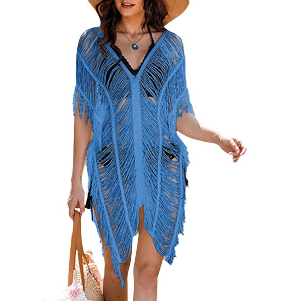 Wrcnote Women See Through Short Sleeve Cover Ups Flowy Swimwear