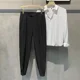 thumbnail image 3 of Pantalones de traje de sastrería social recortados para hombre, de negocios, de seda de hielo, elásticos, de verano, rectos y holgados, 3 of 5