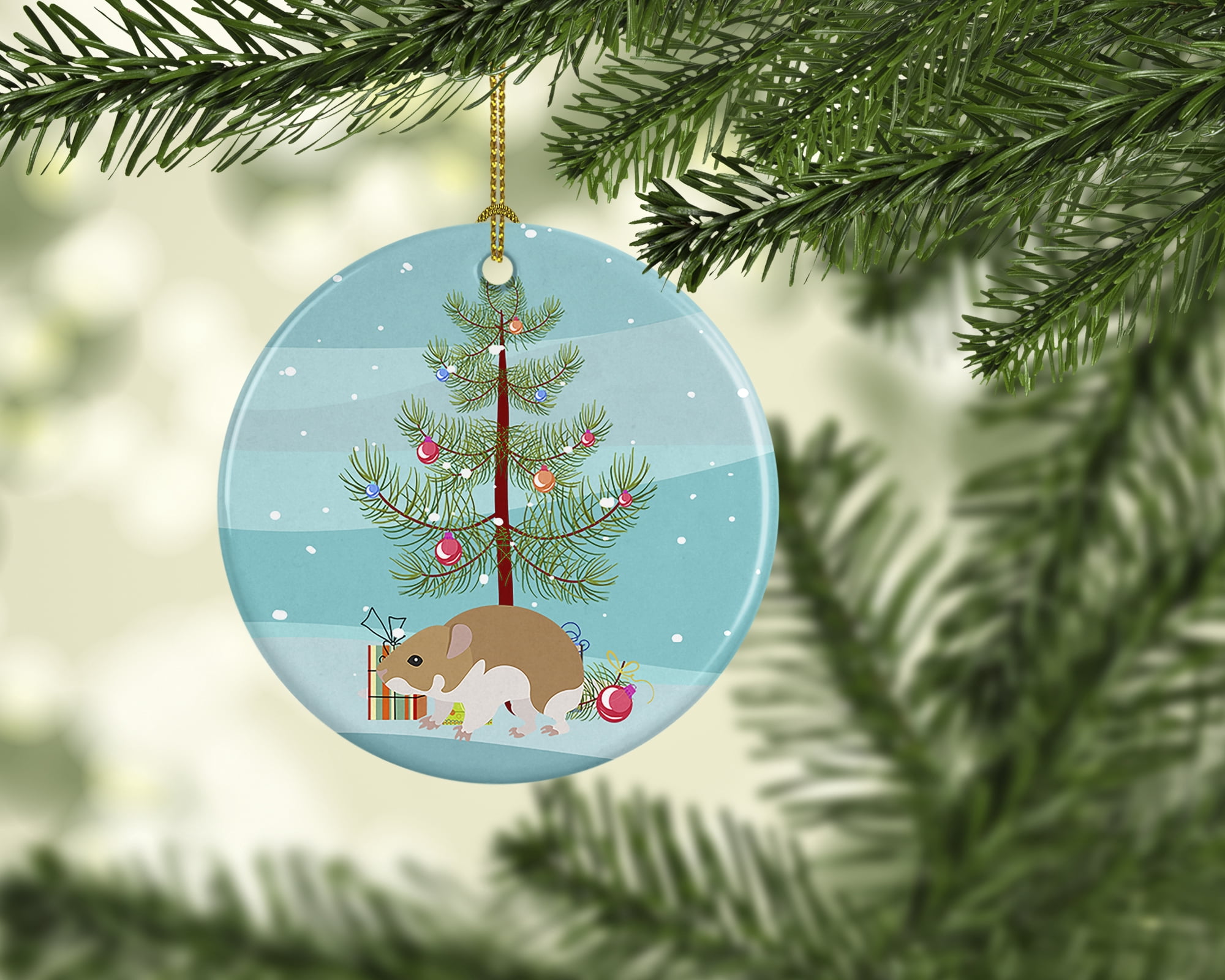 Turkish Hamster Merry Christmas Ceramic Ornament 2.8 in x 2.8 in