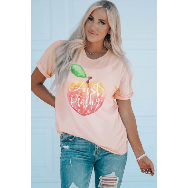 ABPHQTO Camiseta de manga corta con estampado gráfico de letras de melocotón rosa para mujer