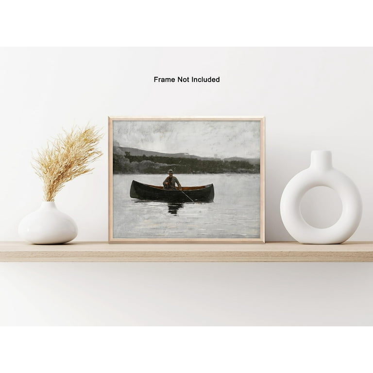 Poster Master Vintage Fishing Poster - Retro Man On Canoe Print - Lake Art  - Neutral Gift for Saltwater, Freshwater Fisherman - Wall Decor for Ocean,  Beach or Lake House - 8x10