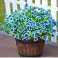 thumbnail image 2 of JASGARDE Artificial Flowers for Outdoors, Faux Flower Daisy with Eucalyptus Leaves, UV Resistant Waterproof No Fade Faux Flower for Front Door Porch Patio Planter Garden Decor, 4 Bundles, Blue, 2 of 5