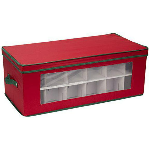household essentials 551red large christmas tree ornament storage box | stores up to 36 xmas ornaments | red bin with green trim