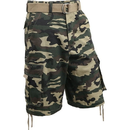 Mens Twill Cargo Shorts with Belt Loose Fit Multi Pocket Cotton Camouflage Outdoor Utility (Best Camo Cargo Shorts)