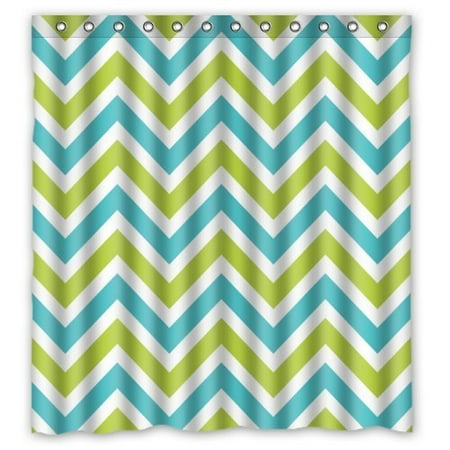 Blue White Green Shower Curtain HelloDecor Chevron Green Blue White Zigzag Stripes Shower Curtain Polyester Fabric Bathroom Decorative Curtain Size 66x72 Inches ()