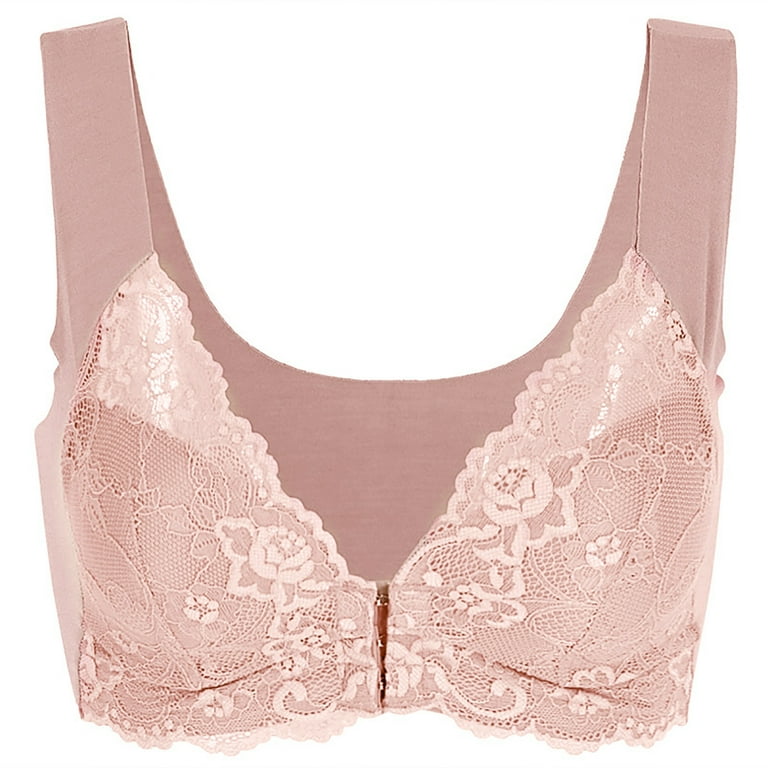 MRULIC bras for women Women's Plus-Size Printed Front Button Vest Comfort  Bra Underwear Pink + 85B