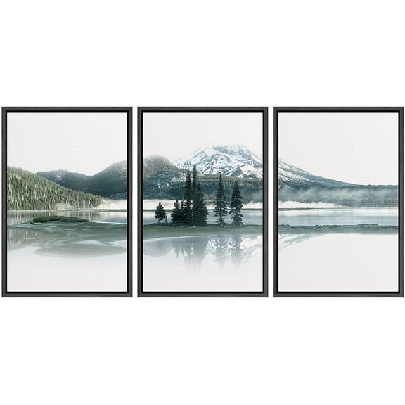 wall26 Framed Canvas Print Wall Art Set Misty Mountain Range Forest Lake Nature Wilderness Photography Realism Rustic Landscape Colorful Cool for Living Room, Bedroom, Office - 24"x36"x3 Bl