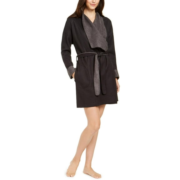Alfani Womens Heathered Cozy Wrap Robe Black XL