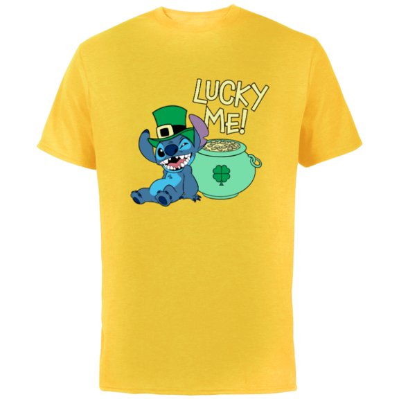 Disney Lilo & Stitch Lucky Me Stitch St Patrick’s Day - Short Sleeve Cotton T-Shirt for Adults - Customized-Yellow