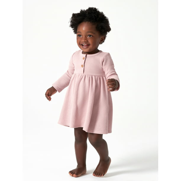 Modern Moments by Gerber Baby Girl Waffle Long Sleeve Dress & Diaper Cover  Outfit Set, 2 Piece, Sizes 0/3-24 Months 