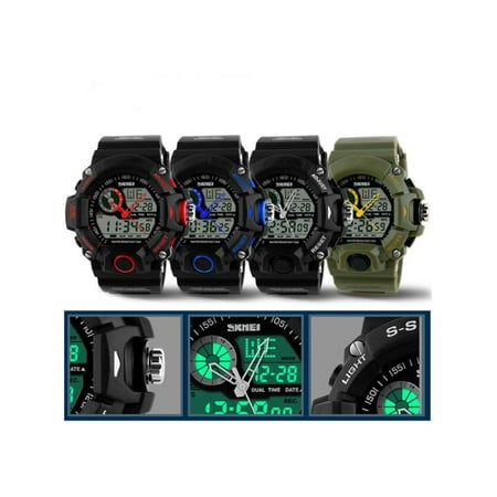 Rubber Sports Wrist Watch Multi-function Mens LED Digital Alarm Waterproof Rubber Sports Army Military Wrist Watch Men's S-SHOCK Date ()