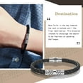 thumbnail image 4 of Carleen Destination 925 Sterling Silver Genuine Mens Leather Bracelet Braided Rope Energy Charm Push Button Locking Clasp Anniversary Birthday Gift For Him Men, 4 of 7
