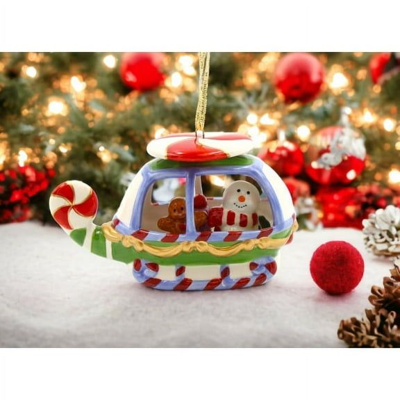 Ceramic Christmas Snowman Helicopter Ornament 5.5in Home Gift