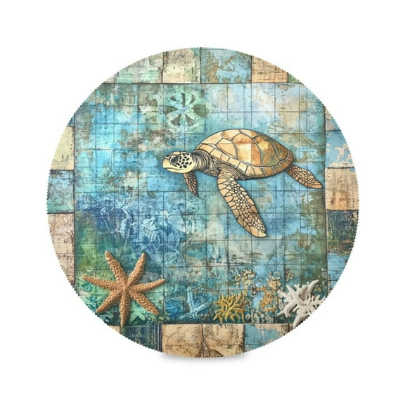 WOBOGO Turtle Coral Figure Round Placemats Set of 6 Heat Resistant Washable Kitchen Table Decorations 15.4in