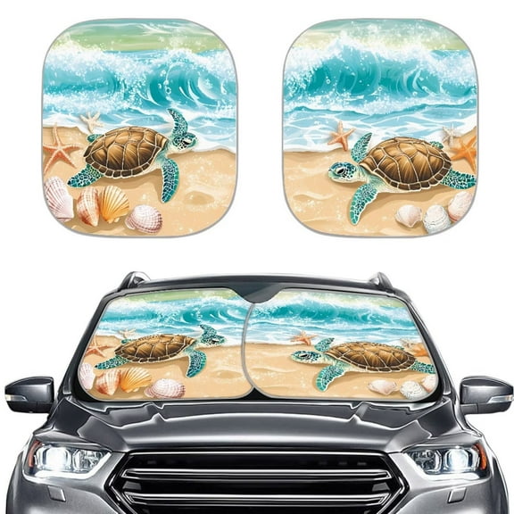 Binienty Beach Turtle Sun Shade for Car Windshield Reflect UV Sun and Heat Windshield Sun Shade for Front Window Easy to Fold and Store Universal for Auto Sedan Van SUV 2 Pcs