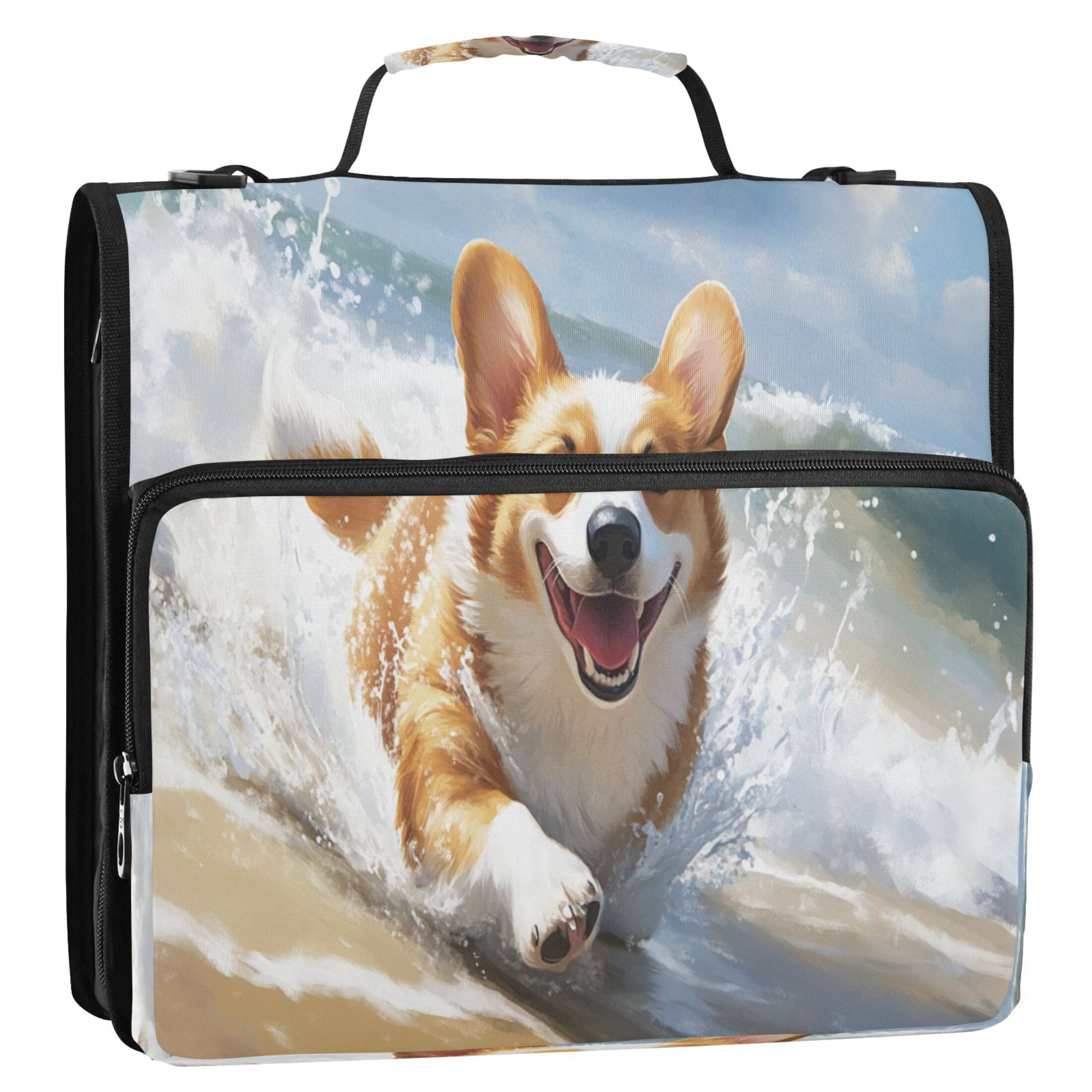 YAZAOO Zipper Binder trapper keeper Documents Organized Design Corgi on Beach Printed