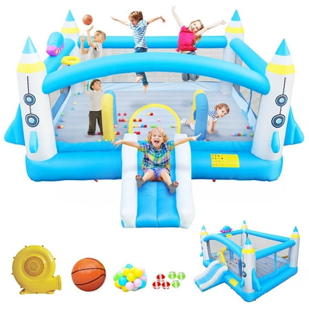 Kiivakii Inflatable Toys,Multifunctional Jump 'n Slide Inflatable Bouncer with Blower Single Slide Large Bouncer Outdoor/Indoor Bouncy House, Blue