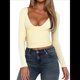 thumbnail image 1 of Tops de Escote en V Profundo para Mujer, Camisetas de Larga A , Camisetas de Punto Ajustadas, Camisetas de Moda de Otoño para Salir, Ropa Amarillo L, 1 of 7