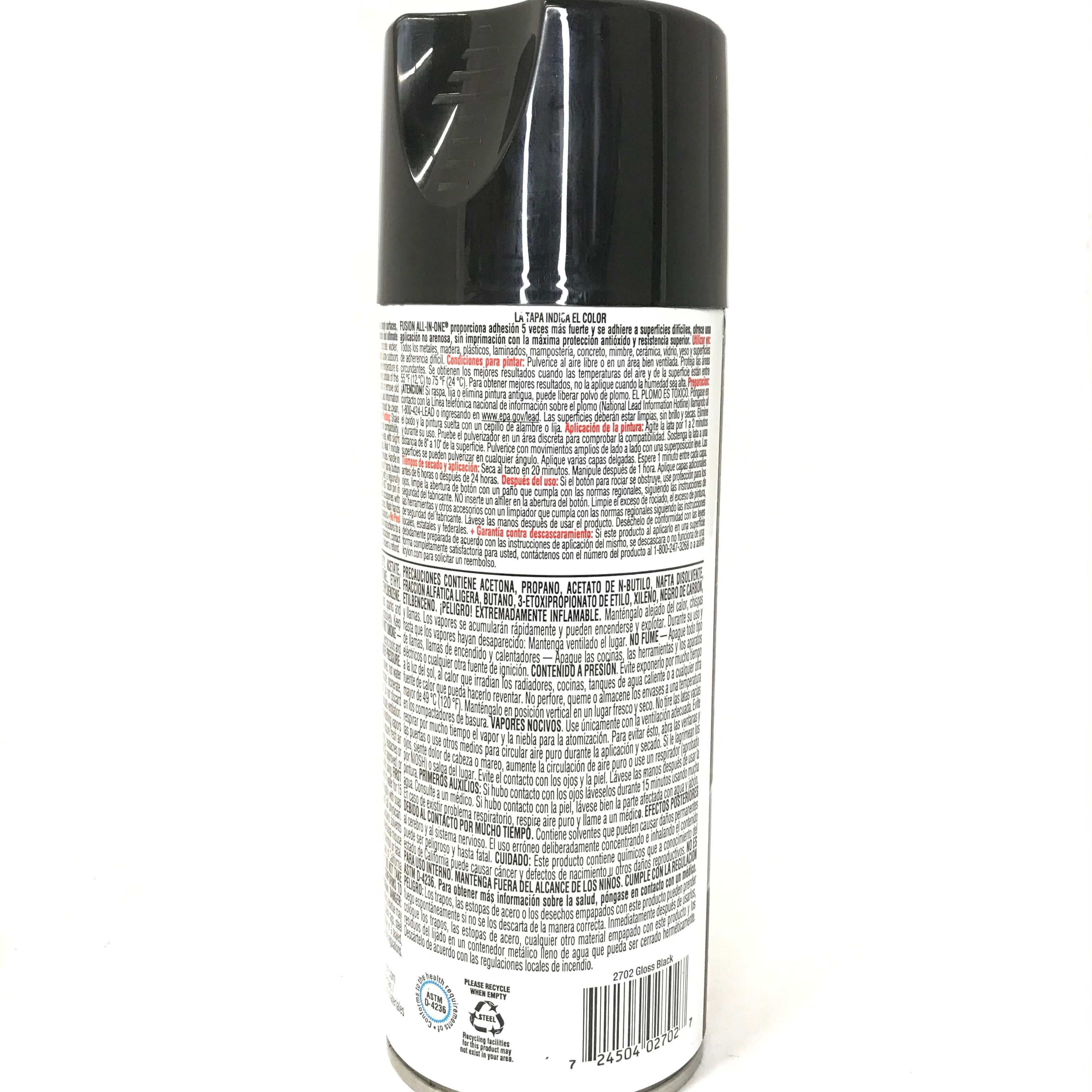KRYLON 2702-6 PACK GLOSS BLACK All-In-One Fusion Paint & Primer - No Peel - 12 oz Aerosol