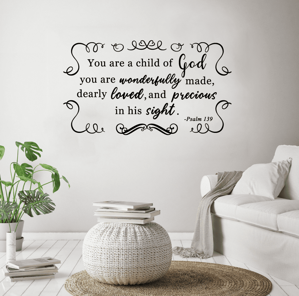 Child of God Psalm 1:39 Bible Verse Religious Religion Christ Saying Motivational Quote Wall Decal Wall Art Designs Stickers for Home Room House Decor Vinyl Wall Sticker Decoration (27x30 inch)