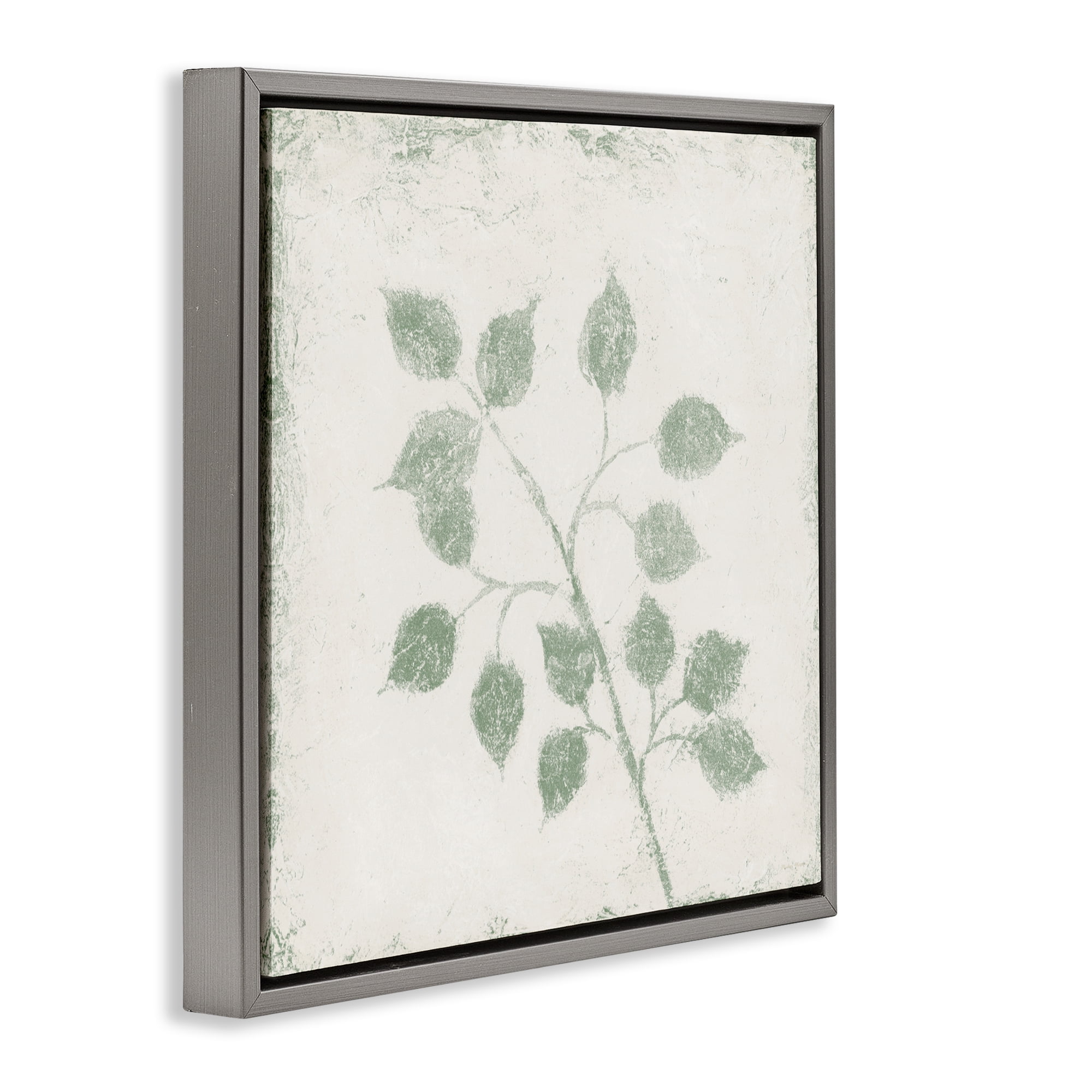 Stupell Industries November Leaves Plant Sprig Gray Framed Floater Canvas Wall Art, design by Michael Marcon