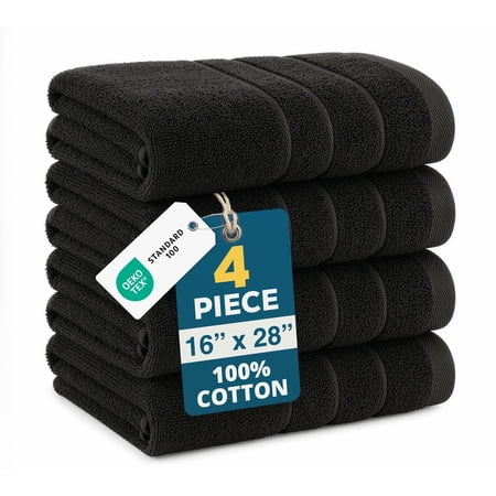 Casa Platino Hand Towels for Bathroom - 4 Piece Set (16" x 28"), Soft & Absorbent Bath Hand Towels, Premium Black Hand Towels for Bathroom, 100% Cotton Bathroom Hand Towels for Everyday Use - Black