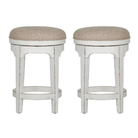 Pemberly Row Console Swivel Stool in Antique White Finish - Set of 2